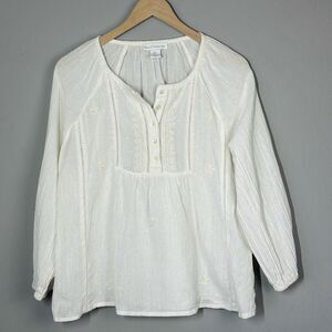 House of Harlow 1960 Boho Top Size L Ivory Embroidered Romantic Cottagecore